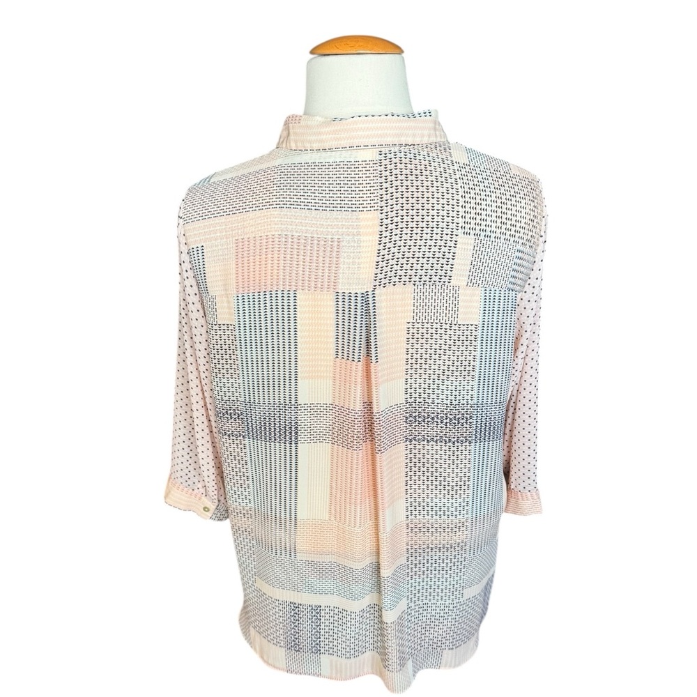 Rose + Olive Patchwork Dot Blouse 2x Button Down … - image 3